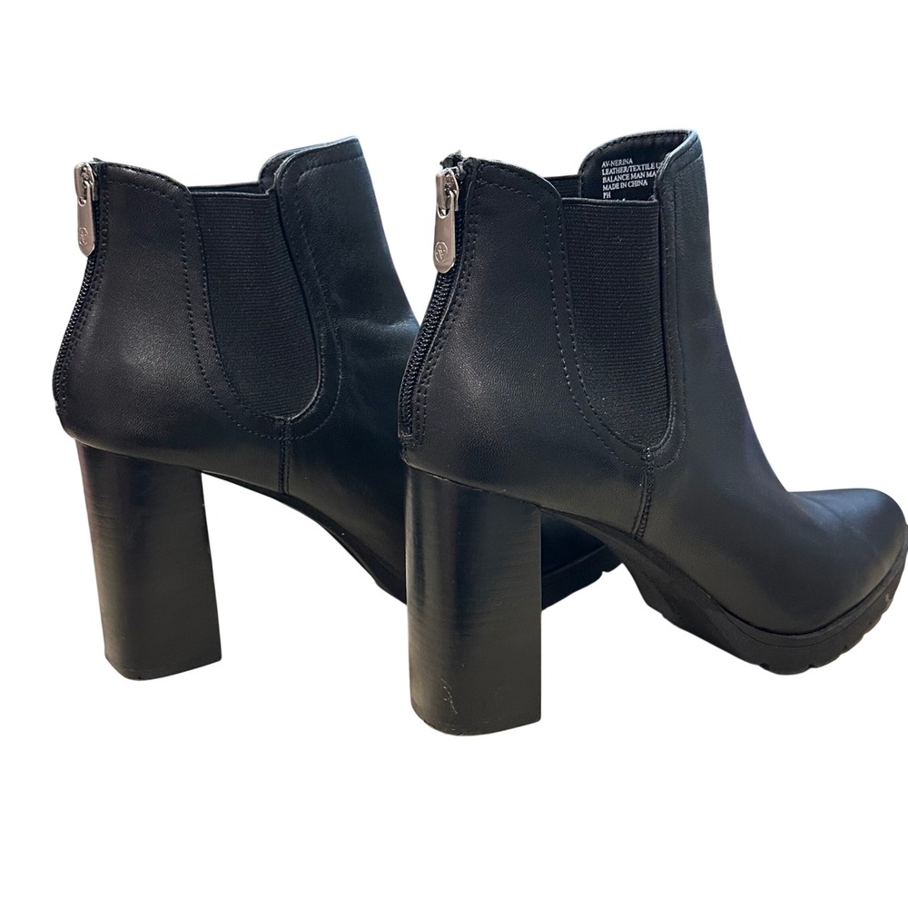 Adrienne Vittadini NERINA Ankle Boots 9.5M Black Leather Block Heel Lug Sole - Picture 2 of 10